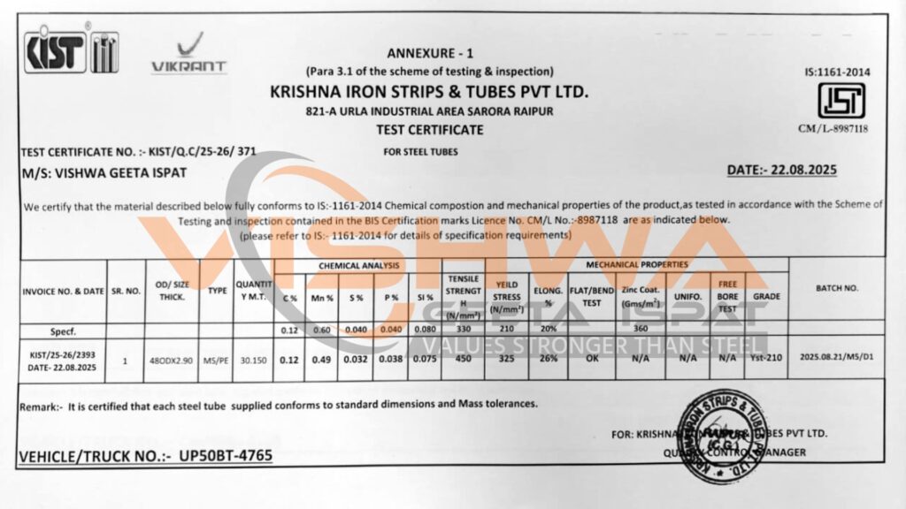 MS - Pipe Certificate