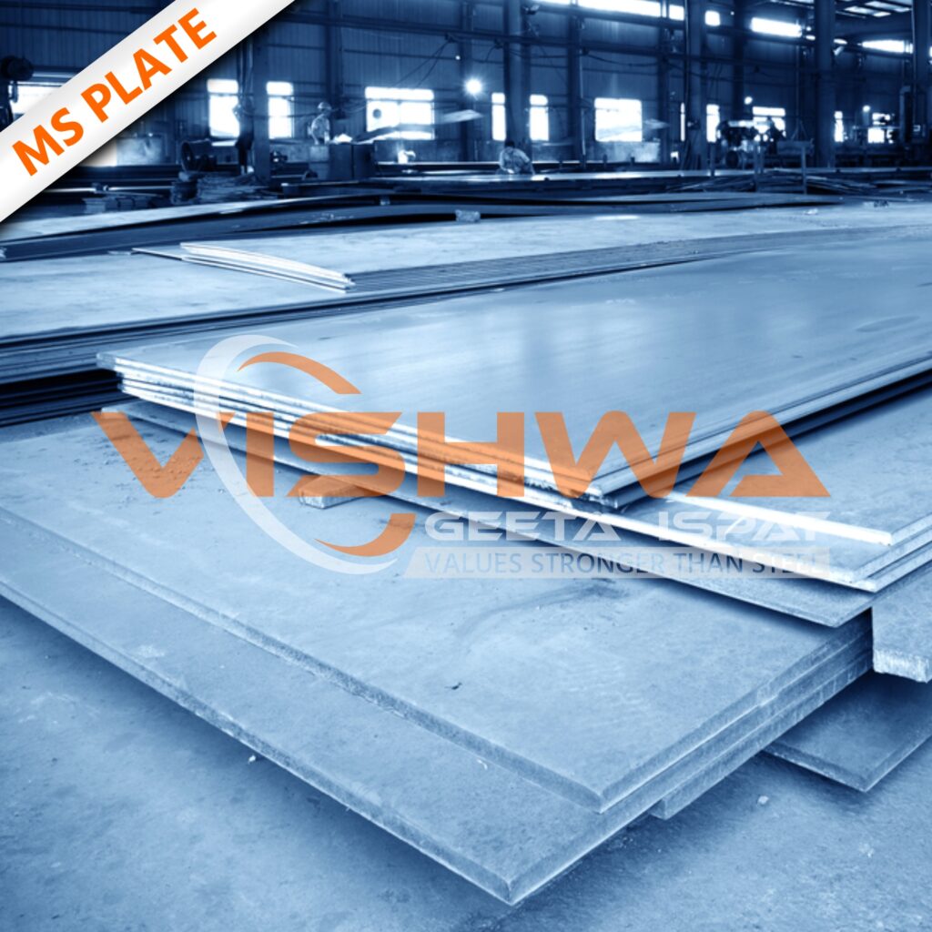 MS plates supplied by Vishwa Geeta Ispat, trusted steel supplier in India with 65 years of steel trading experience