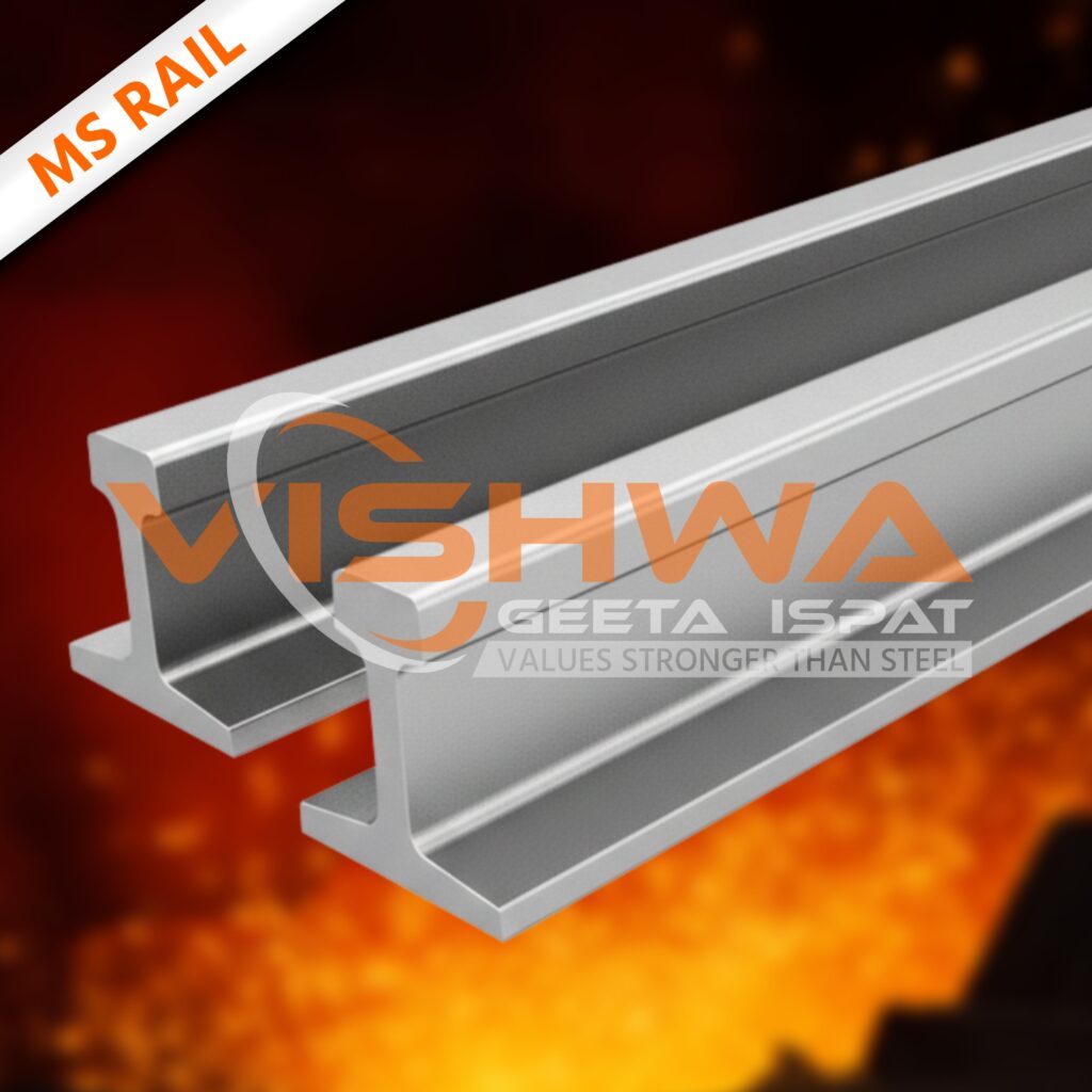MS rails supplied by Vishwa Geeta Ispat, trusted steel supplier in India with 65 years of steel trading experience