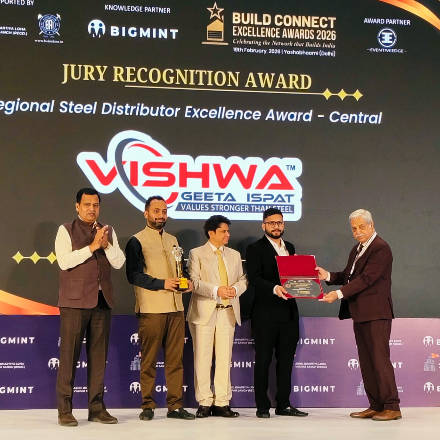 Vishwa Geeta Ispat receiving Jury Recognition Award at Build Connect Excellence Awards 2026