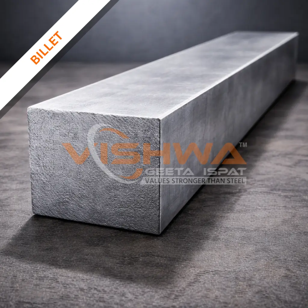 Single rectangular steel billet placed on a dark textured surface under soft studio lighting, showing a clean square face and metallic finish.