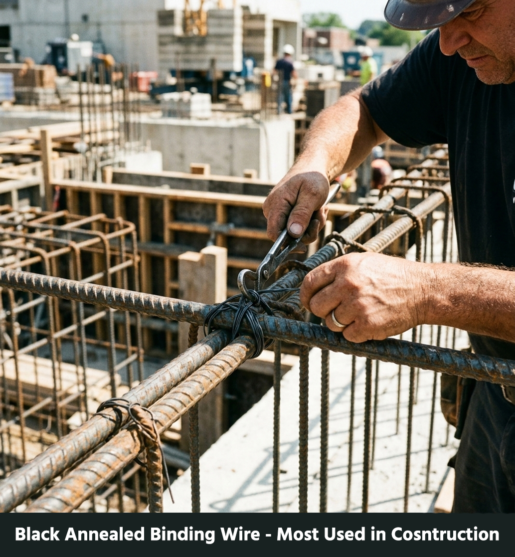 binding wire buying guide worker tying TMT rebar with black annealed binding wire at construction site India rebar tying