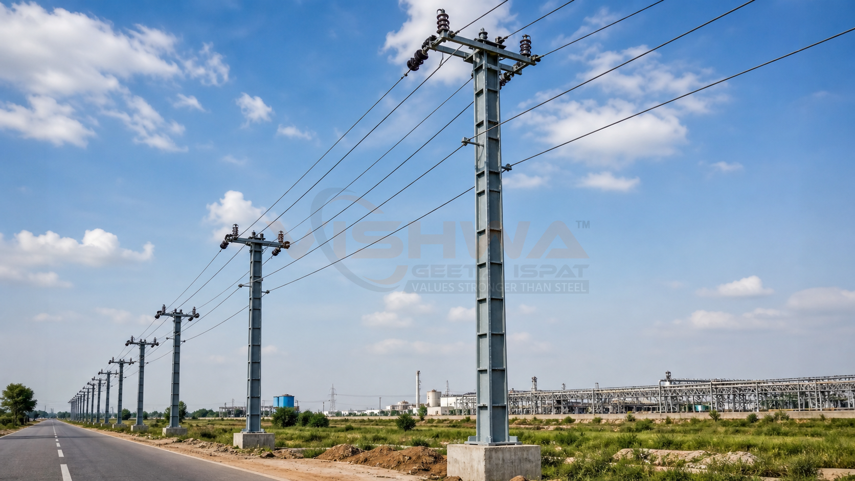 B 400 and B 600 H beam RSJ poles used as electric poles for power distribution